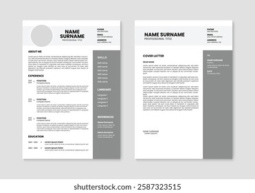 CV resume template design. Minimalist resume and cover letter layout design. Vector illustration