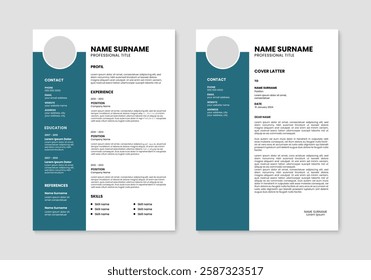 CV resume template design. Minimalist resume and cover letter layout design. Vector illustration