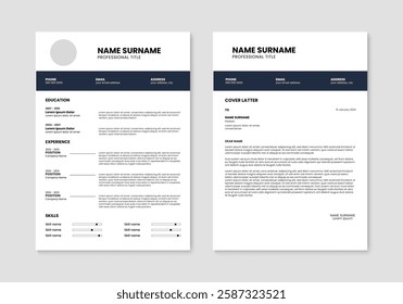 CV resume template design. Minimalist resume and cover letter layout design. Vector illustration