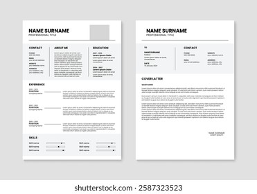 CV resume template design. Minimalist resume and cover letter layout design. Vector illustration