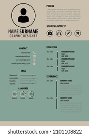 CV - Resume Template. Elegant soft color background. Simple and clean design. A4 letter vector. Best for job application