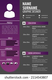 CV Resume Template. Gradient Color Background. Simple Clean Modern Design. Professional Editable Vector. Best for Job Seeker