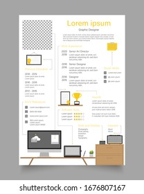 CV / resume template - minimal grey and white, workspace concept Vector illustration 