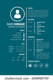 CV - Resume Template. Minimalist Simple Color Background. Elegant Design. A4 letter vector. Suitable for job application
