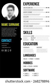 Cv, Resume Template. Minimalistic Style for Business Design. Blurred Avatar. Typographic Design.