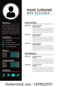 CV Resume Template. Modern Classic Design. Black light background. Best for job application