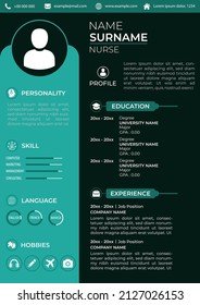 CV Resume Template. Modern Clean Design. Green and Dark Color. Editable Vector. A4 Paper Size. Suitable for Job Application