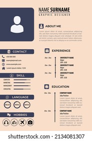 CV Resume Template. Modern Clean Design. Feminine Soft Color Background. A4 Paper Size. Editable Vector. Suitable for job application