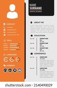 CV Resume Template. Modern Clean Design. Simple Background Color. Editable Vector. A4 Paper Size. Suitable for Job Application