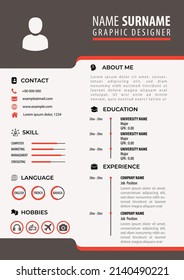 CV Resume Template. Modern Clean Design. Simple Background Color. Editable Vector. A4 Paper Size. Suitable for Job Application