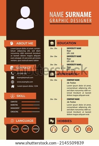 CV Resume Template. Modern Clean Design. Editable Vector. A4 Paper Size. Suitable for Job Application