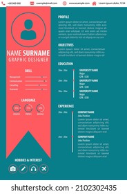CV - Resume Template. Modern Design. Bright Color Background. A4 Letter Vector. Best for Job Application