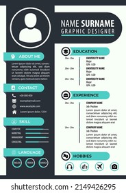 CV Resume Template. Modern Design. Elegant Color Background. Editable Vector. A4 Paper Size. Suitable for Job Application