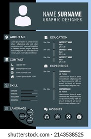 CV Resume Template. Modern Flat Design. Editable Vector. A4 Paper Size. Suitable for Job Application