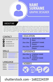 CV / Resume template. Simple design. Light blue purple color. Best for job application. Easy to edit. Updated