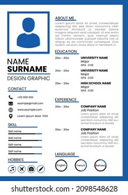 CV Resume Template. Simple design. Blue and white color. Elegant. Futuristic. Best for job application