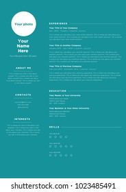 CV resume template with simple layout and blue background
