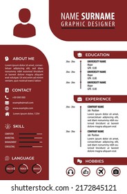 CV Resume Template. Simple Modern Design. A4 Paper Size. Editable Vector. Suitable for Job Application