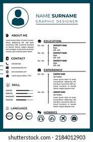 CV Resume Template. Simple Modern Design. Simple Color Background. Editable Vector. A4 Paper Size. Suitable for Job Application