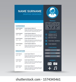 CV / resume template - stylish dark gray and blue design sample - Vector