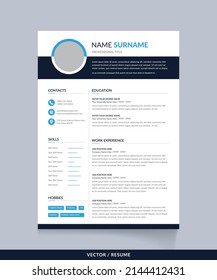 CV  resume template - stylish dark and blue vector minimalist