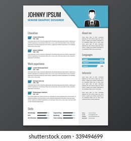 CV, resume template, vector graphic layout,  for unemployed or for freelancers - blue color