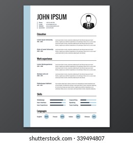 CV, resume template, vector graphic layout,  for unemployed or for freelancers - blue color