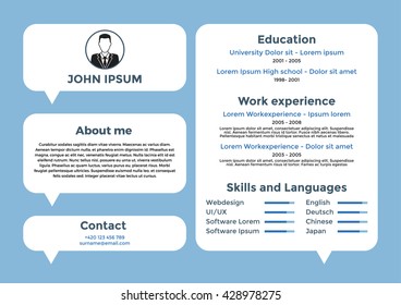 CV, resume template, vector graphic layout, for unemployed or for freelancers - blue color