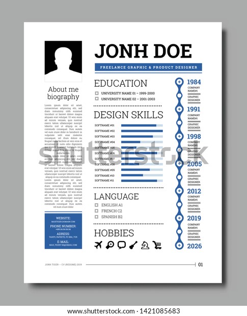 Cv Resume Template Vector Illustration Timeline Royalty Free