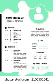 CV Resume Template. Wavy Design. Beautiful Soft Color. Feminine. Editable. A4 Paper Size. Best for Job Application