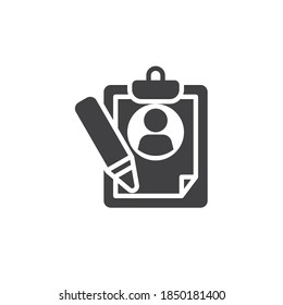 CV resume vector icon. filled flat sign for mobile concept and web design. Job interview document glyph icon. Symbol, logo illustration. Vector graphics