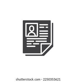 CV resume vector icon. filled flat sign for mobile concept and web design. Curriculum vitae glyph icon. Symbol, logo illustration. Vector graphics