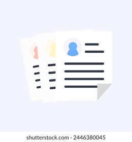 Lebenslauf wird fortgesetzt. Antragspapier-Dokument. Beschäftigung, Einstellung, Einstellung, Bewerbungsgespräch, Karrierekonzepte. Flache Vektorgrafik Design isolierte Abbildung.