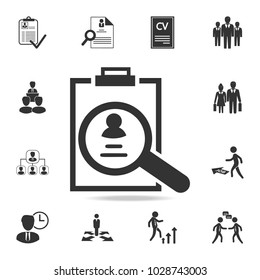 CV review icon. Set of Human resources, head hunting icons. Premium quality graphic design. Sign sand symbols collection, simple icons for websites, web design on white background