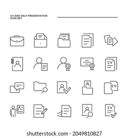 Icono de conjunto CV y Autopresentación, ícono de signo de conjunto CV aislado y autopresentación, ilustración vectorial