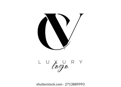 Logotipo de tipografia de monograma de letra serifa CV para identidade de marca premium elegante