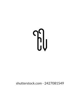 CV simple concepto curvado diseño del logotipo inicial fondo blanco y negro