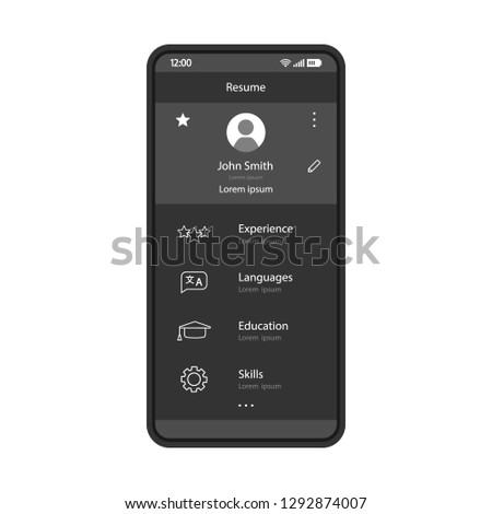 CV Smartphone App Interface Vector Template Stock Vector Royalty
