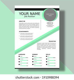 a cv template to apply for jobs. with A4 paper size which is designed simply and green color with diagonal shape
