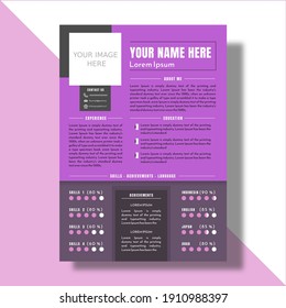 a cv template to apply for jobs. with A4 paper size which is designed simply and various kinds of purple