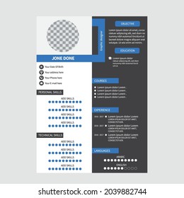 cv template design  in dark grey color 