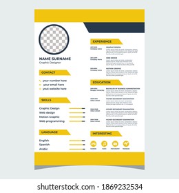 CV template design, resume template design - stylish yellow and dark gray color. corporate cv or resume template design