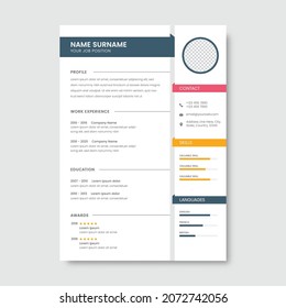 CV Template Or Resume Letterhead Layout With Given Space For Photo Edit.