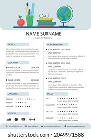 CV Templates Resume For Teacher With School Subjects