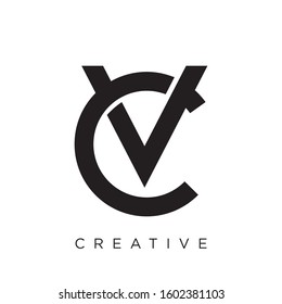 cv or vc initial modern logo techno design
