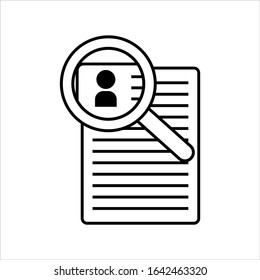 CV vector icon illustration isolated on white background. resume icon . Man icon and magnifier icon