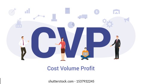 cvp cost volume profit concept with big word or text and team people with modern flat style - vector