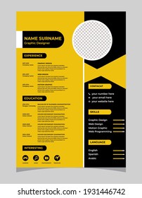 Cv,resume,curriculum vitae, Letterhead template in yellow and black Color For Multinational and corporate Company