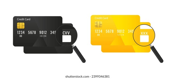 CVV bank card under the magnifying glass. Payment sign business concept. Vector illustration