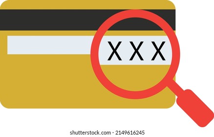 CVV code icon on white background. CVV code icon with credit card and magnifying glass sign. flat style.